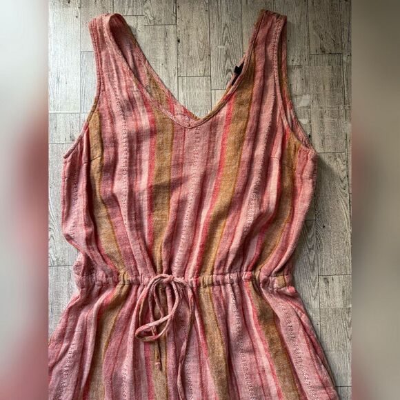 DREW for Anthropologie, Red Nat Dobby, Striped, Drawstring Linen Dress - Picture 7 of 15
